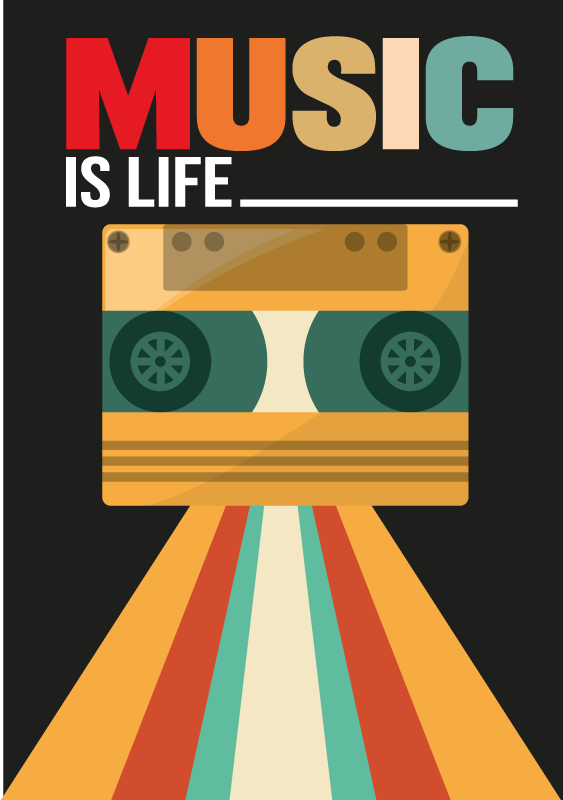 Poster con cita Music is life - TenVinilo