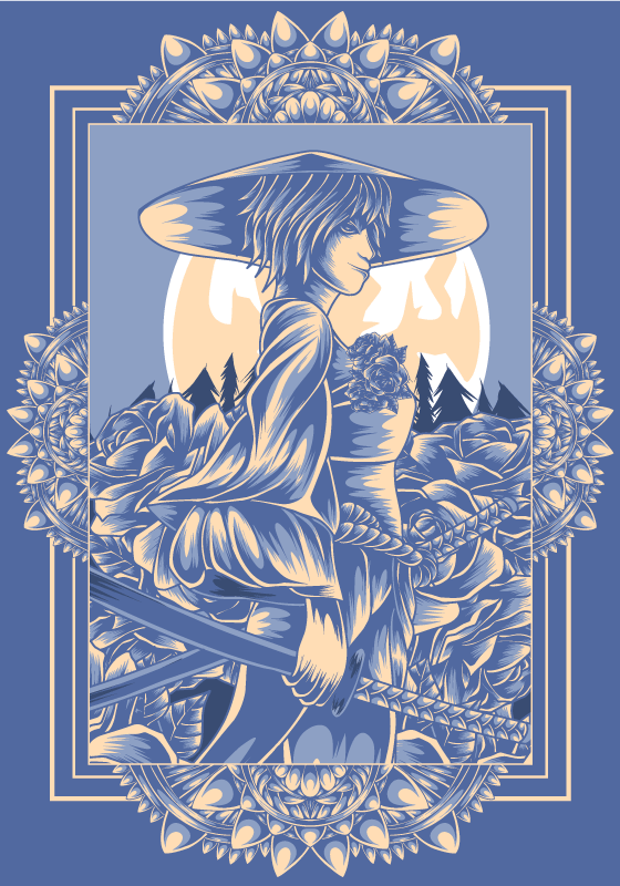 Póster estilo anime con samurái - TenVinilo