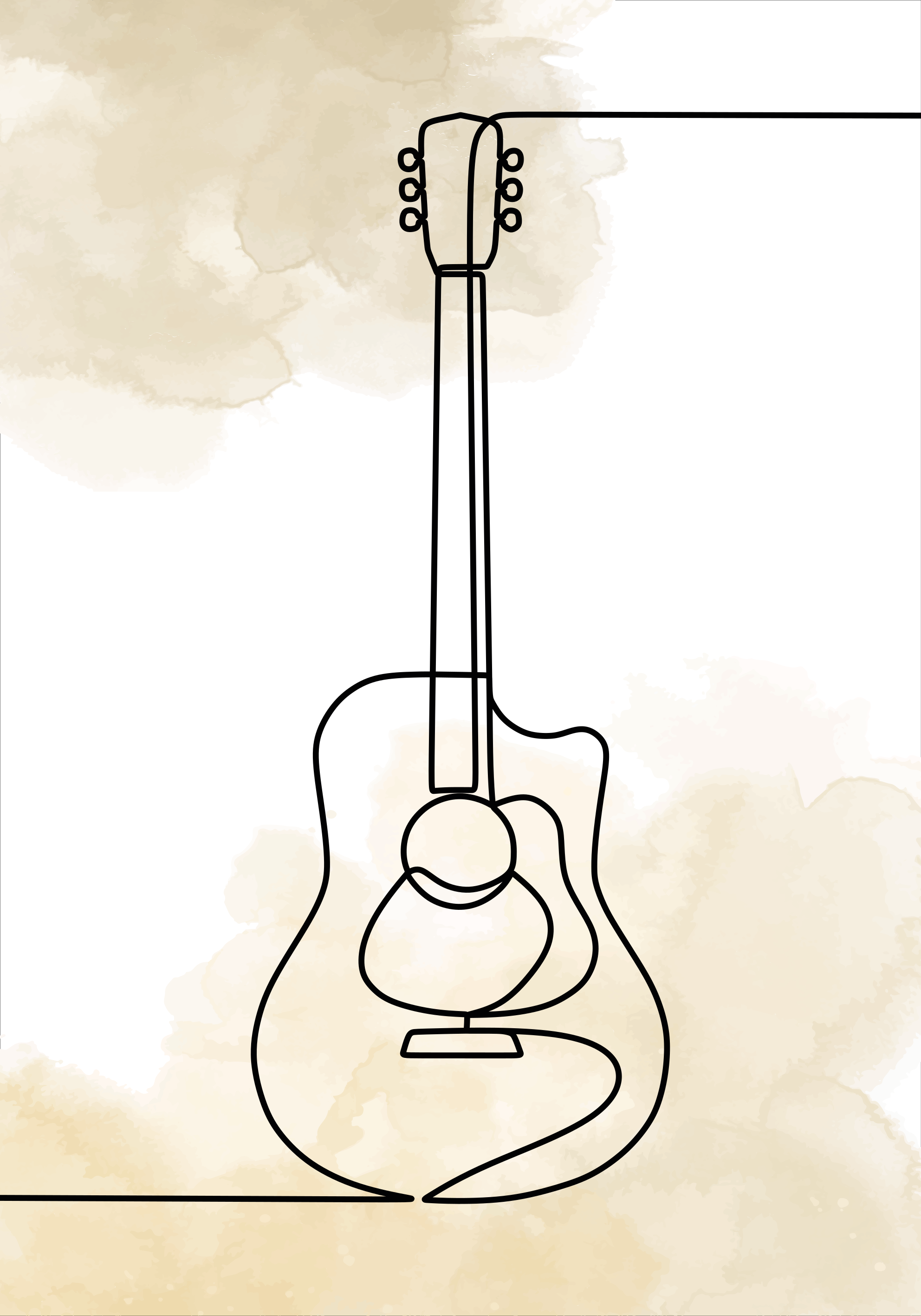 Póster guitarra monolínea musical - TenVinilo