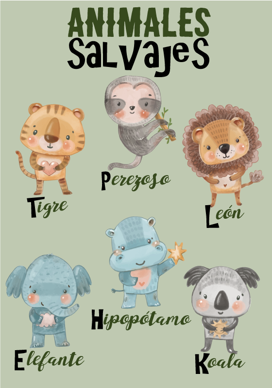 Poster infantil animales salvajes - TenVinilo