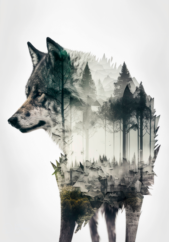 Póster decorativo bosque en lobo - TenVinilo