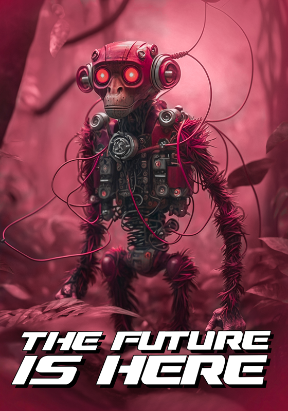 póster futurista con un mono robot - TenVinilo