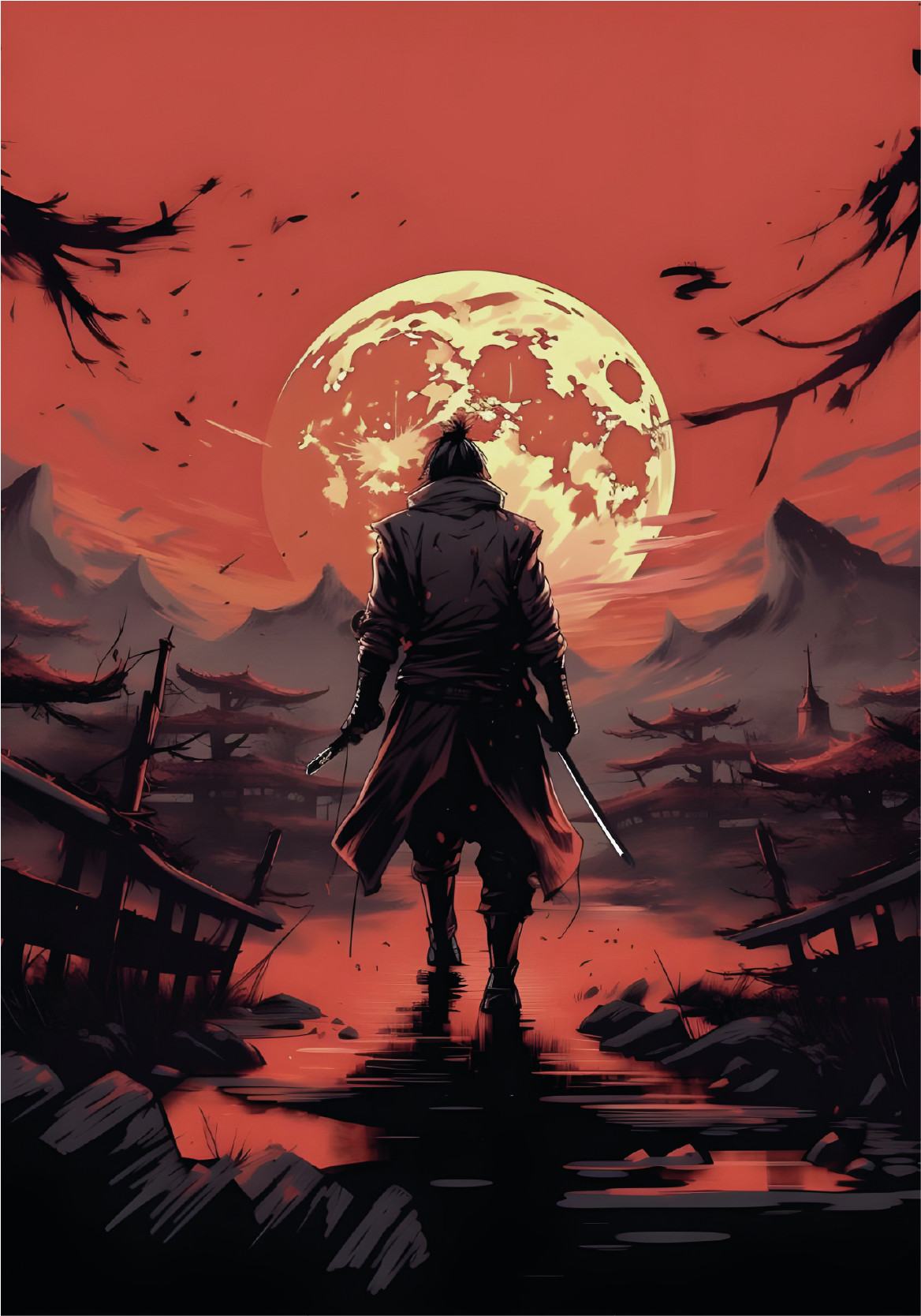 Lámina decorativa silueta de guerrero anime - TenVinilo