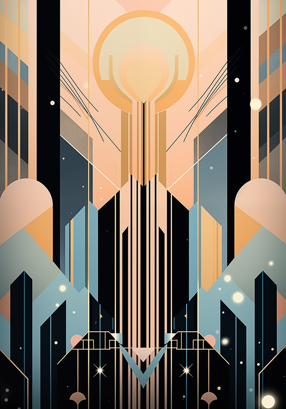 Poster Art Déco formas rosas y azules - TenVinilo