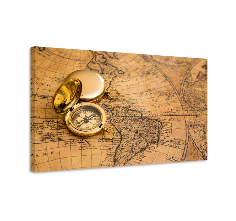 Cuadro mapamundi brújula y mapa antiguos - TenVinilo