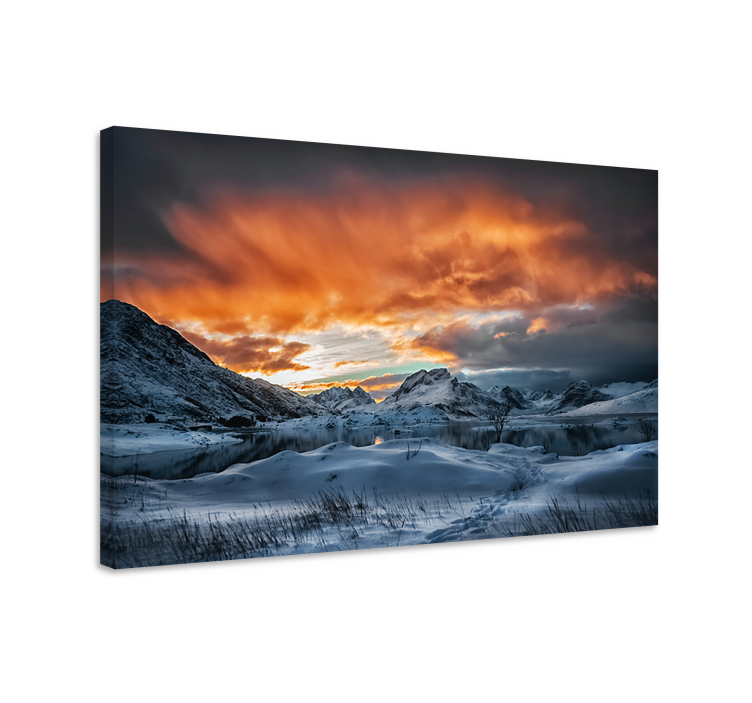 Cuadro paisajes atardecer en montañas nevadas - TenVinilo