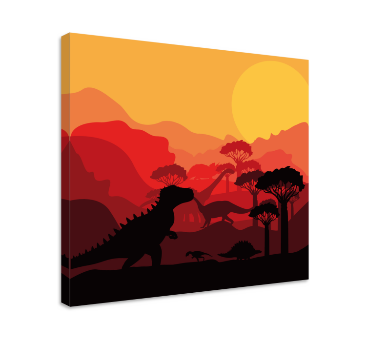 Cuadro dinosaurios silueta de dinosaurios paisaje - TenVinilo