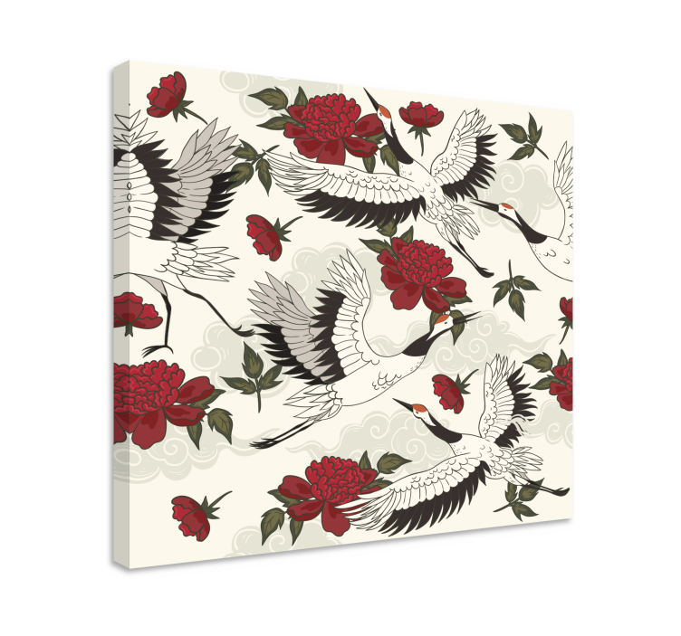 Cuadro mandala grullas y flores - TenVinilo