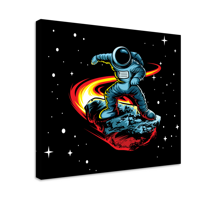 Cuadro videojuego astronauta surfeando asteroide - TenVinilo
