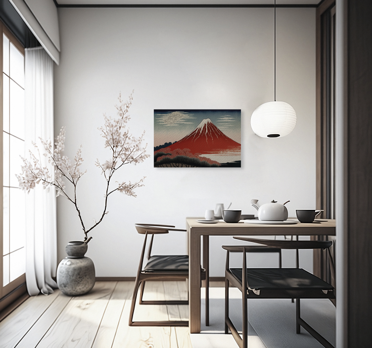Cuadro comedor volcán Rojo de Hokusai - TenVinilo