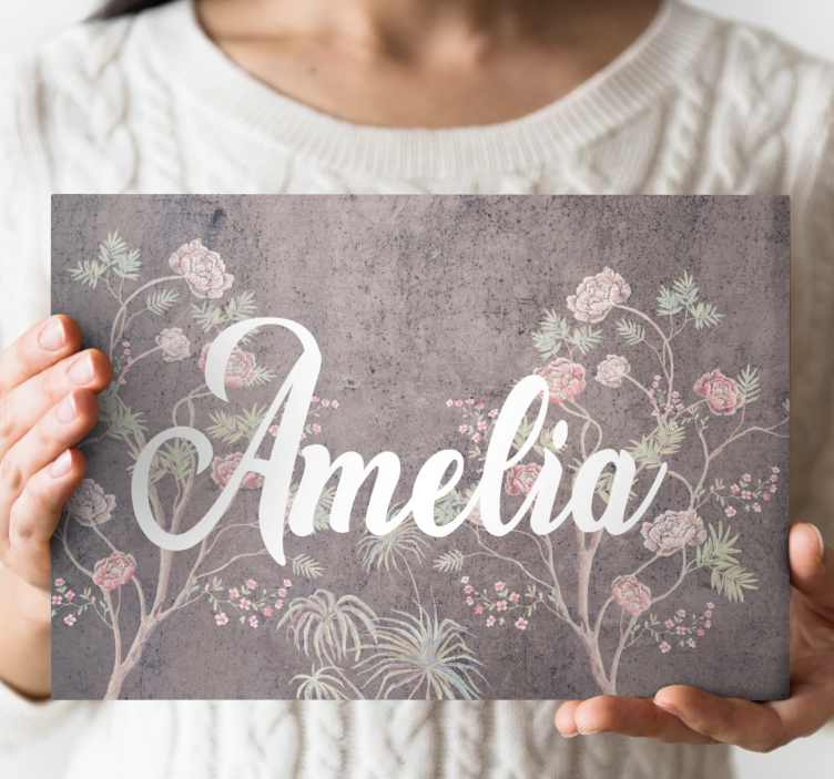 Cuadro de flores diseño floral con nombre - TenVinilo