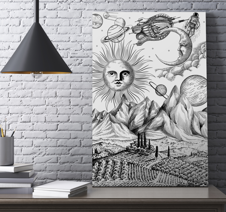 Cuadro abstracto sol y planetas - TenVinilo