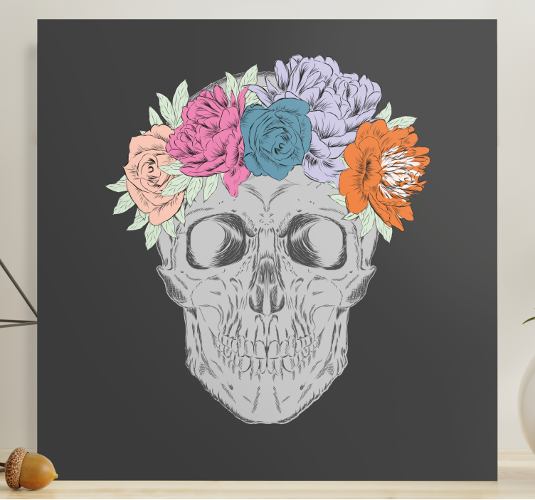 Cuadro de flores arreglo floral de calavera - TenVinilo