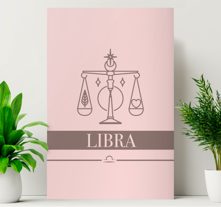 Cuadro para salón Libra tarjeta rosa diseño de signo del zodíaco - TenVinilo