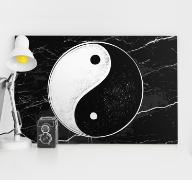 Cuadro decorativo oriental mármol negro y simbolo yin yang - TenVinilo