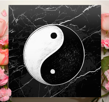 Cuadro decorativo oriental mármol negro y simbolo yin yang - TenVinilo