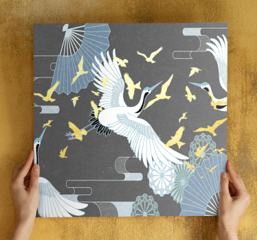 Cuadro oriental vuelo de grullas elegantes - TenVinilo