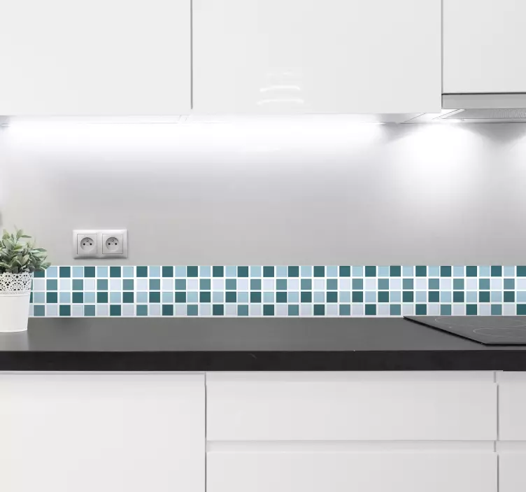 Vinilo decorativo cenefa adhesiva baño azulejos tonos fríos - TenVinilo