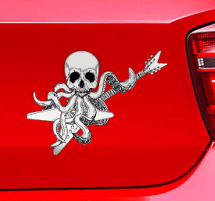 Vinilo calavera de guitarra con pulpo - TenVinilo