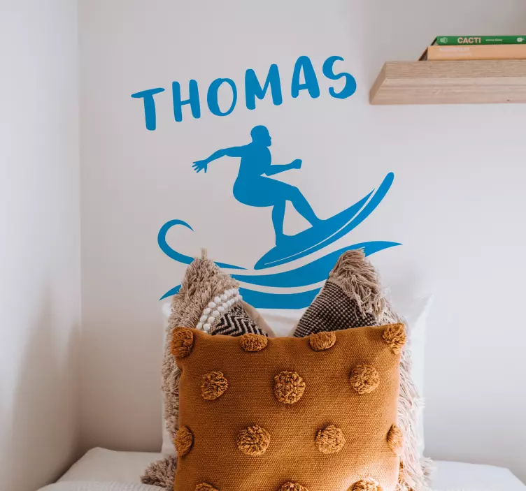 Vinilo pared de surfista en acción con nombre - TenVinilo