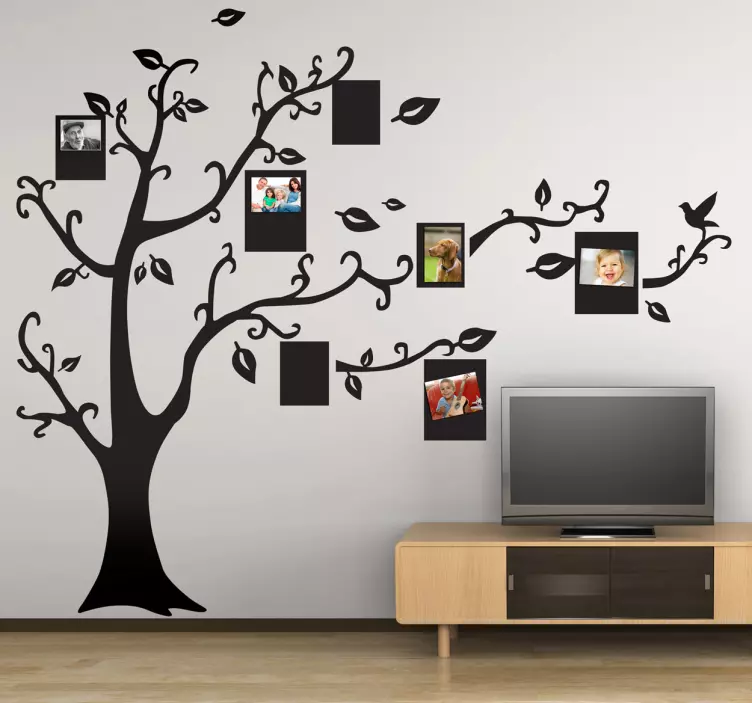 Vinilo pared salón planta decorativo silueta árbol fotos - TenVinilo