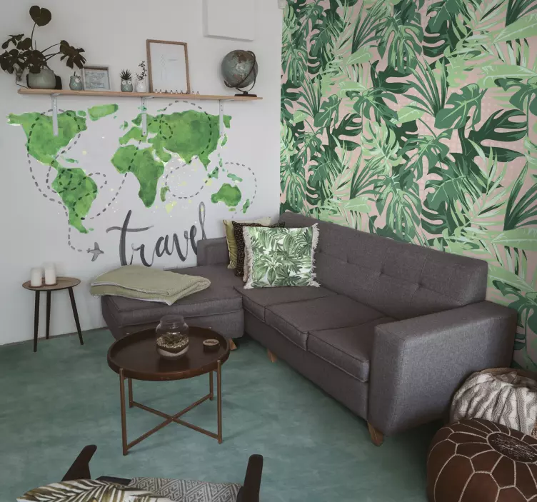 Vinilo  mapamundi pared verde travel - TenVinilo