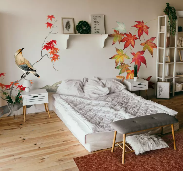Vinilo pared hojas de otoño estilo japonés - TenVinilo