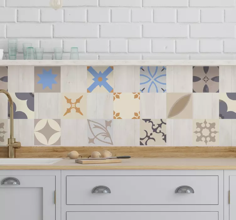 Vinilo para cocina azulejos baldosa hidráulica - TenVinilo