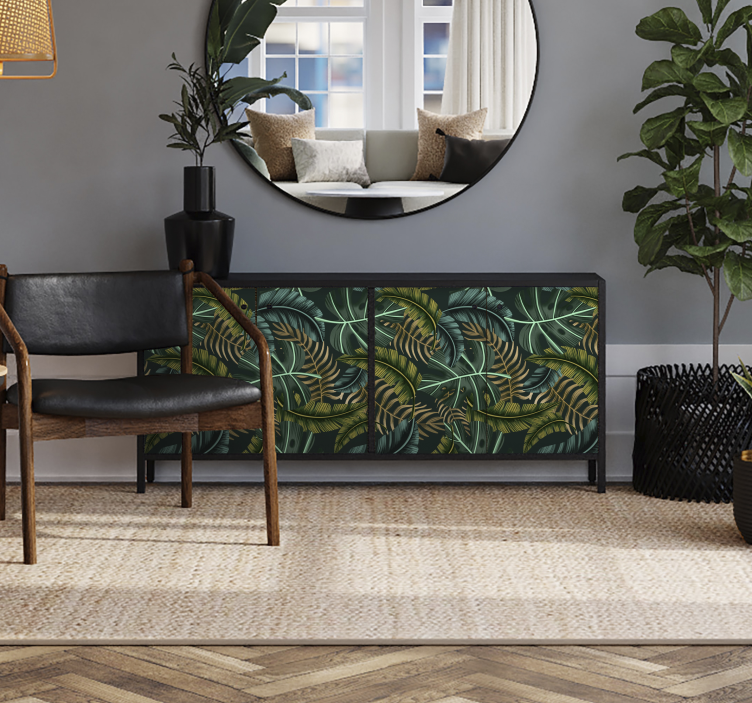 Vinilo para mueble hojas tropicales verde - TenVinilo