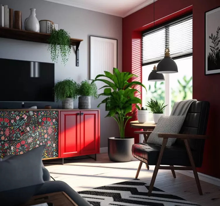 Vinilo para mueble Flores multicolores con dobladillo - TenVinilo