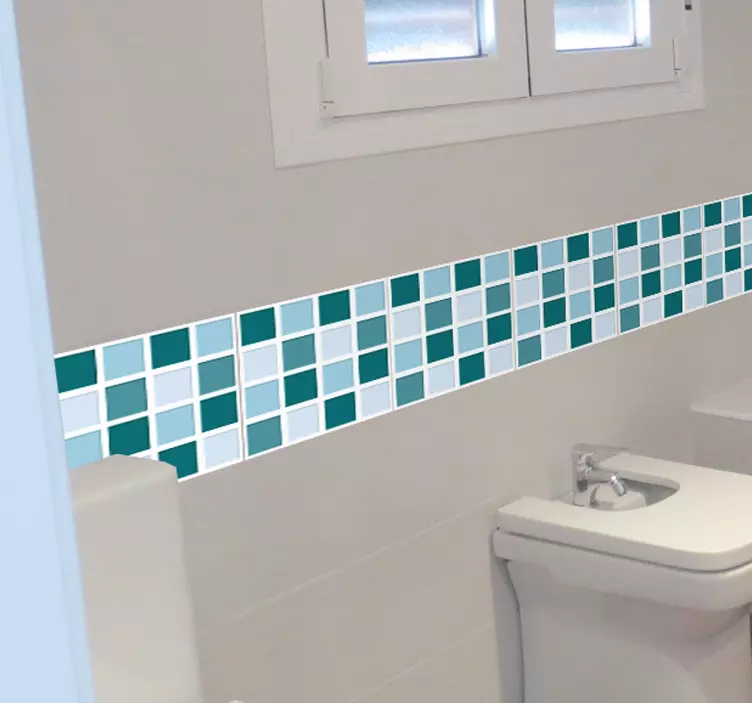 Vinilo decorativo cenefa adhesiva baño azulejos tonos fríos - TenVinilo