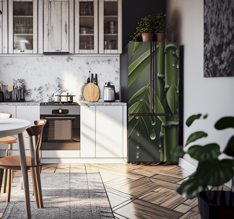 Vinilo para nevera imagen bambú con gotas - TenVinilo