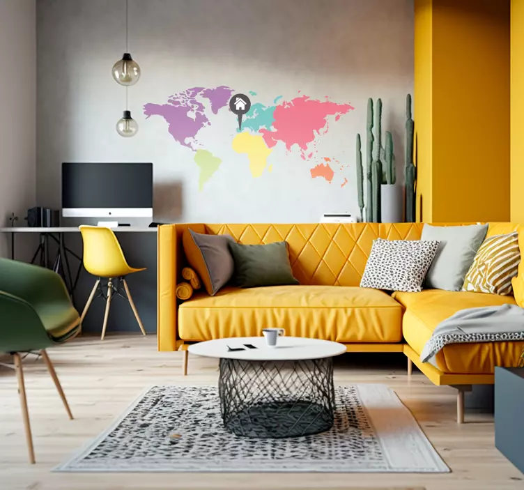 Vinilo pared mapamundi icono casa - TenVinilo