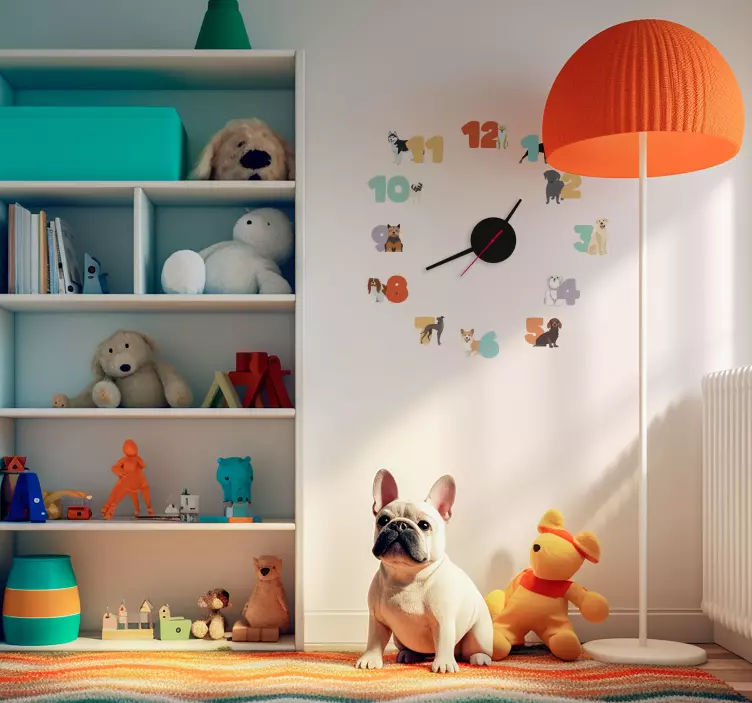 Reloj adhesivo pared infantil de perros - TenVinilo
