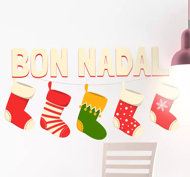 Vinilo navidad escaparate bon nadal con calcetines - TenVinilo