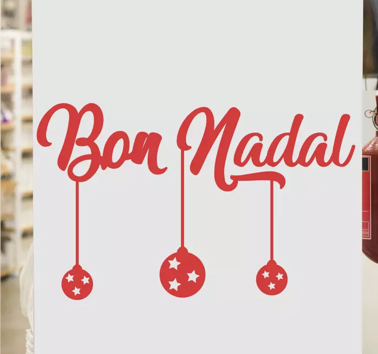 Vinilo navidad escaparate bon nadal con bola y estrellas - TenVinilo