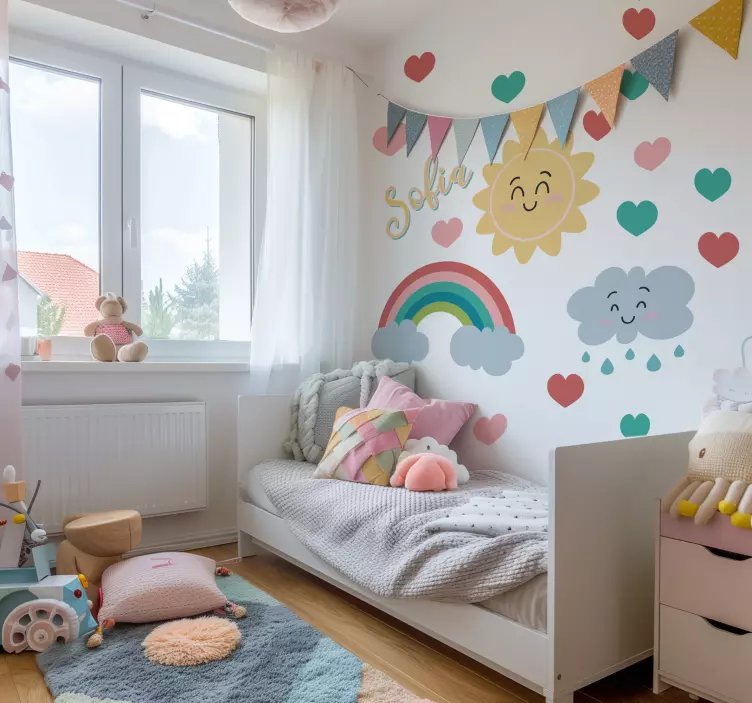 Vinilos infantiles feliz amanecer con nombre - TenVinilo