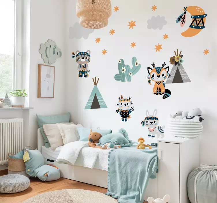 Vinilo infantil animales de estilo indio - TenVinilo