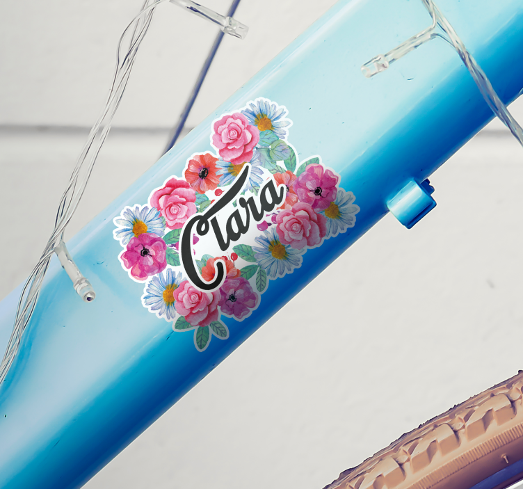 Vinilo bicicleta flores con nombre - TenVinilo