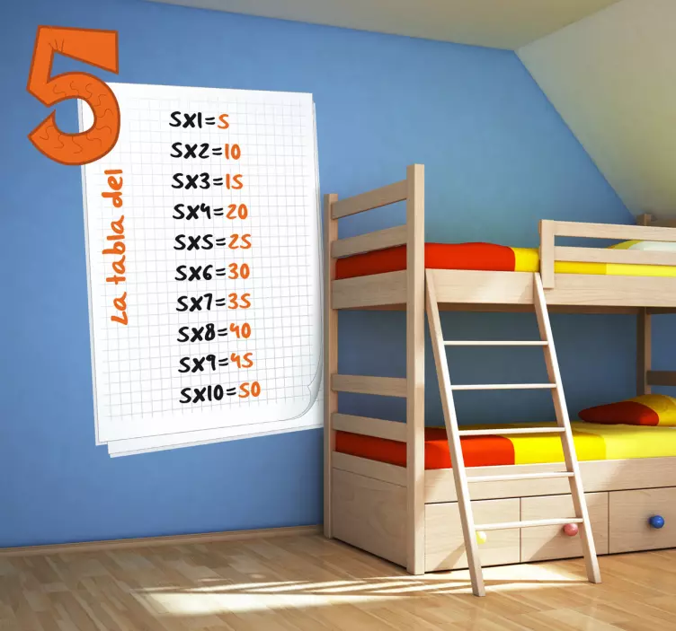 Adhesivo infantil hoja tabla del cinco - TenVinilo