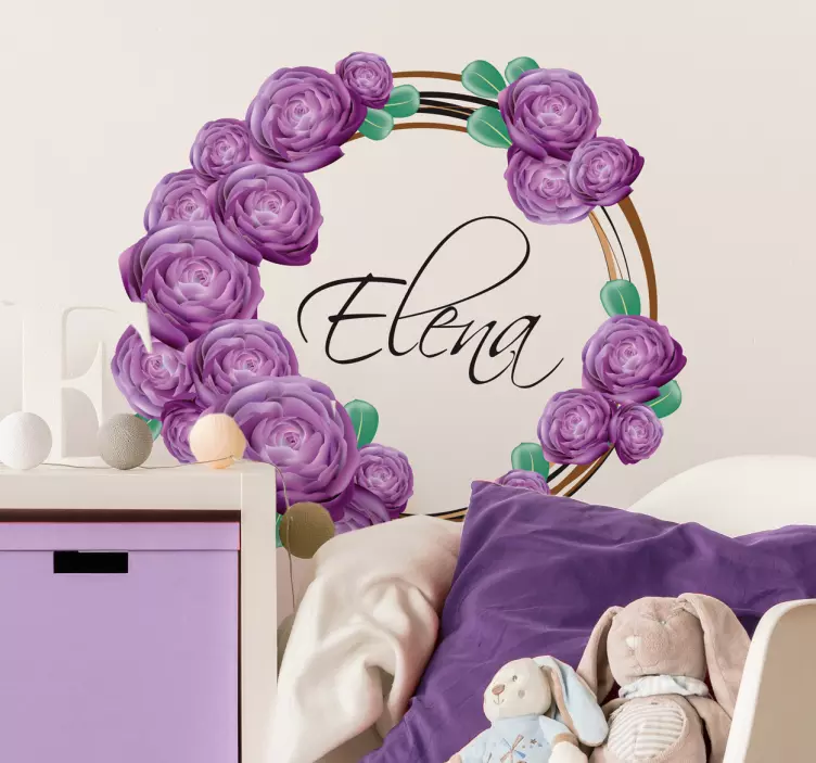 Adhesivo personalizable flores violetas - TenVinilo