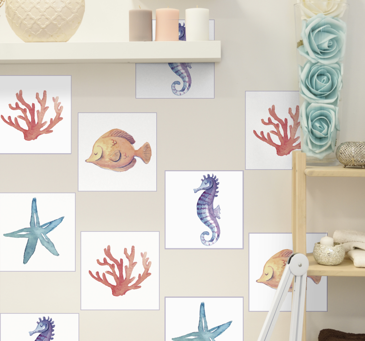 Azulejos adhesivos baño animales marinos - TenVinilo