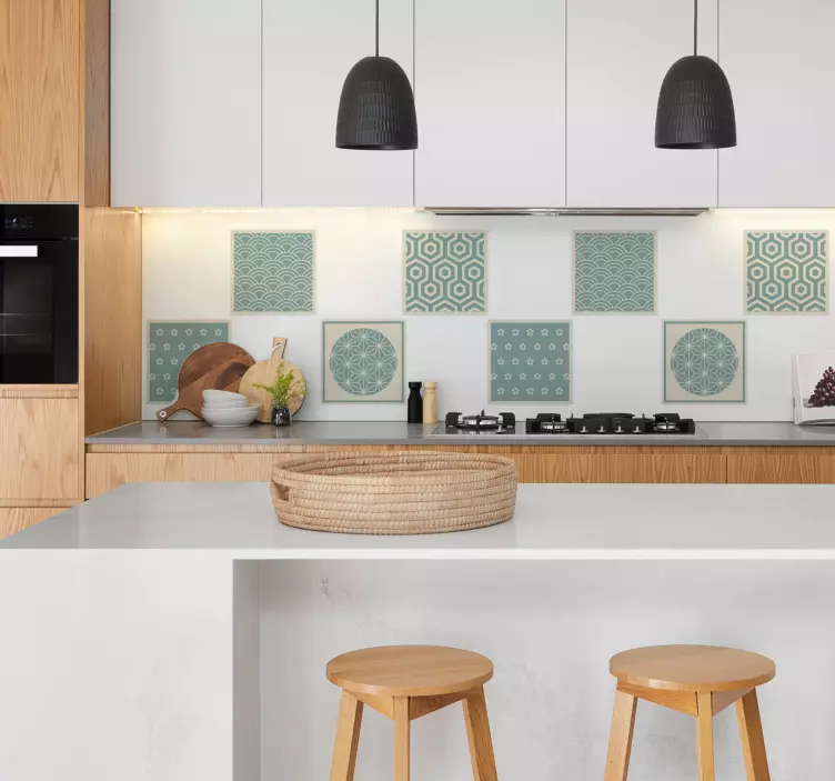Vinilo para cocina azulejos Japandi - TenVinilo
