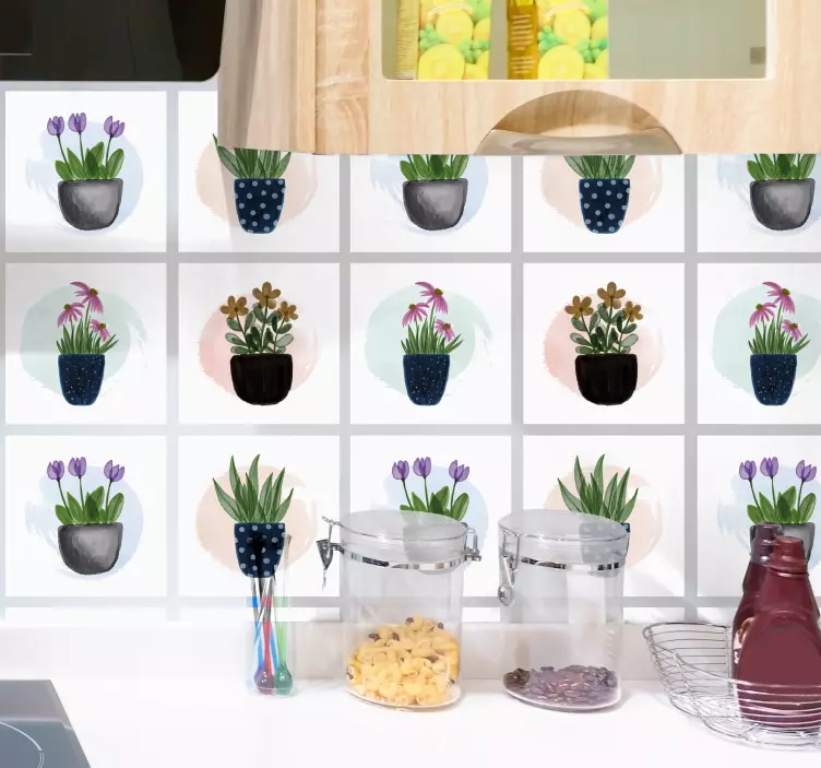 Azulejos adhesivo macetas patio andaluz - TenVinilo