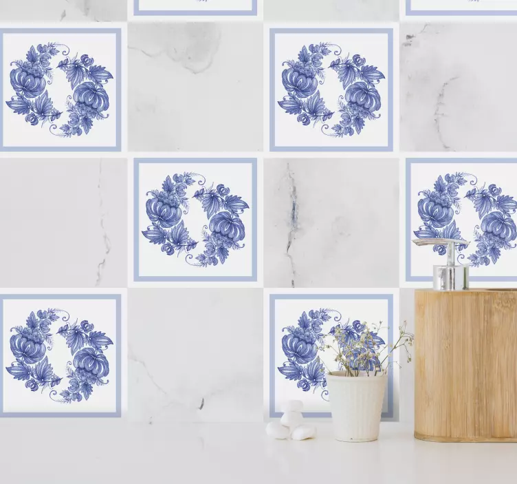 Azulejos adhesivos baño horezu blanco y azul - TenVinilo