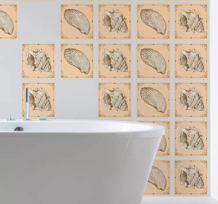 Azulejos adhesivos baño conchas marinas vintage - TenVinilo