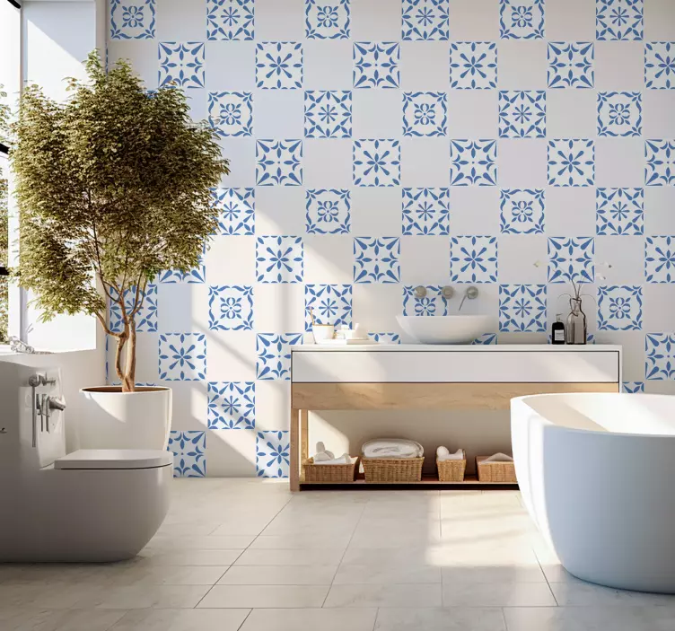 Vinilo decorativo azulejos baño estilo portugués azules - TenVinilo