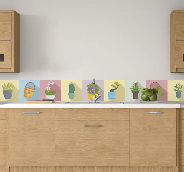 Cenefa adhesiva cocina plantas y flores - TenVinilo