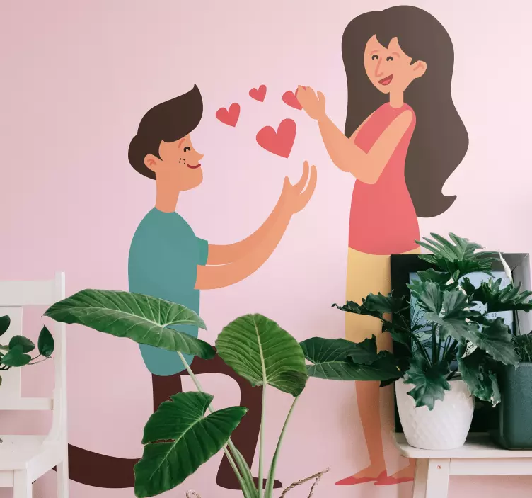 Pegatina boda propuesta de pareja corazones - TenVinilo