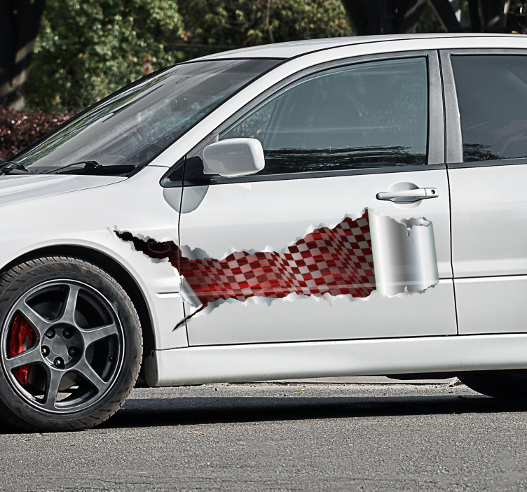 Pegatina coche carrera de chapa rota - TenVinilo